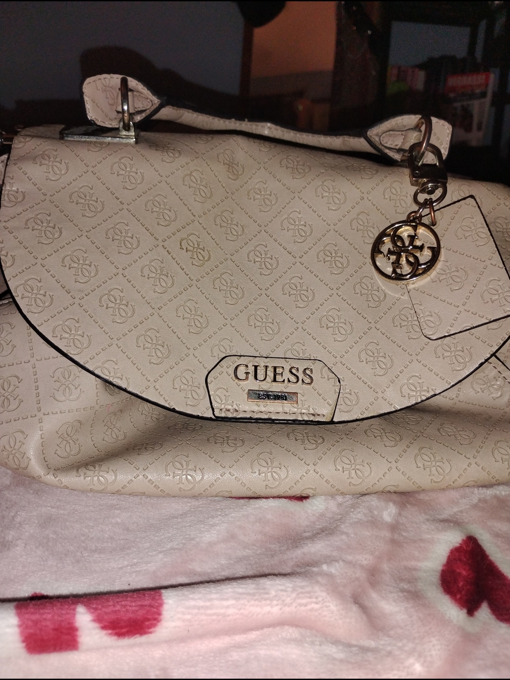 GUESS Cream Quilted Logo Satchel Bag